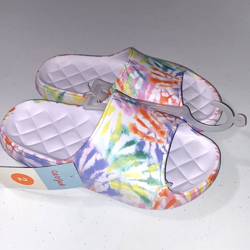 Cat & Jack Girl’s Tie-Dye Summer Slip On Slides Sandals Size 2 NWT